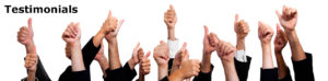Customer Testomonials. Image of people with their thumbs up as an expression of happy with the service