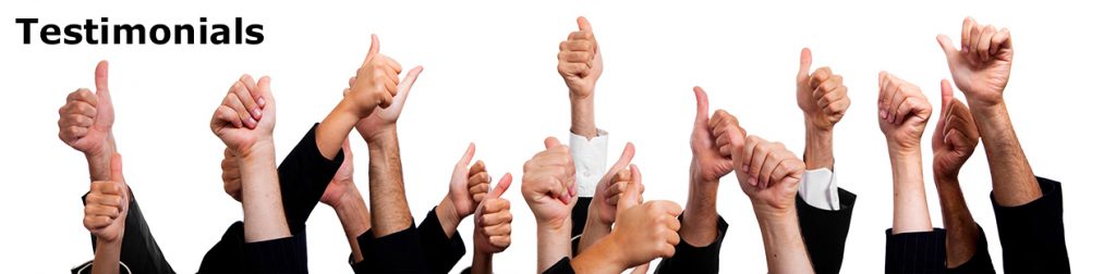 Customer testimonials. Explore the experiences of our satisfied clientele. Discover why customers choose and recommend our services. Join us for exceptional solutions and positive feedback." Image of people with their thumbs up as an expression of happy with the service